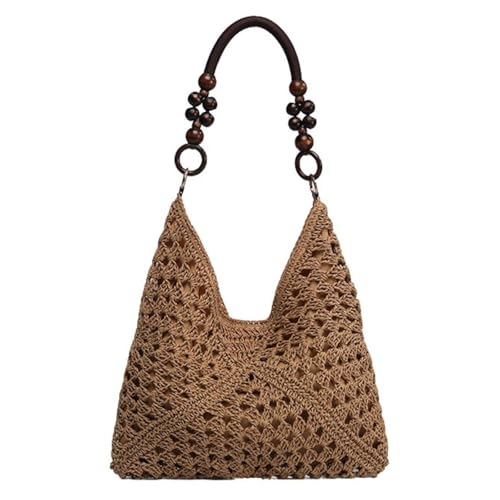 UERSJWYSO Strohtaschen Für Frauen Sommer Strand Weiche Große Einkaufstasche Gewebte Schulter Geldbörse Handtasche Urlaub Häkeltasche,Khaki von UERSJWYSO