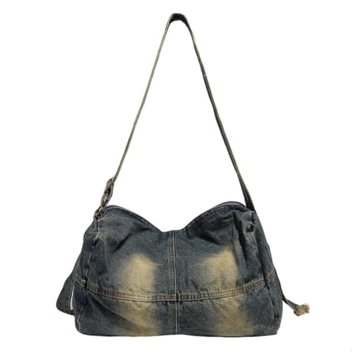 UERSJWYSO Tote Umhängetasche Für Frauen Denim Große Kapazität Soft Y2K Distressed Hobo Handtasche Retro Achseltaschen,Blau von UERSJWYSO
