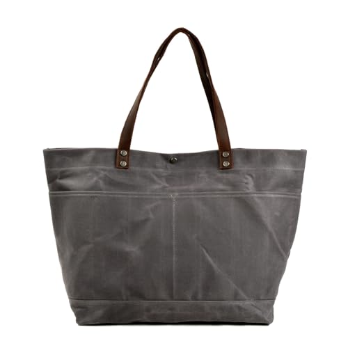 UERSJWYSO Tragetasche aus Geöltem Canvas für Damen und Herren, Wasserabweisende Umhängetasche aus Vintage-Leder mit Taschen,Grau von UERSJWYSO