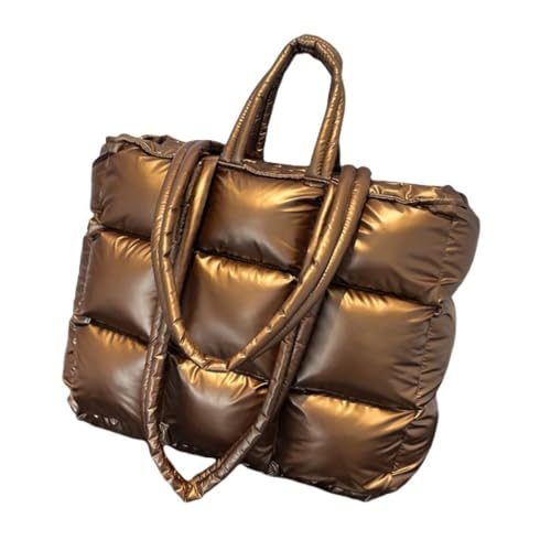 UERSJWYSO Trendige Puffer-Tragetasche für Damen Gesteppte mit Baumwolle Gepolsterte Handtaschen Weiche Schultertaschen für Die Tägliche Arbeit und Reisen,Braun von UERSJWYSO