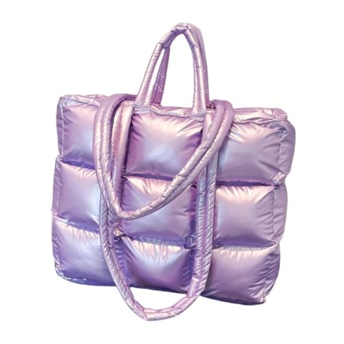 UERSJWYSO Trendige Puffer-Tragetasche für Damen Gesteppte mit Baumwolle Gepolsterte Handtaschen Weiche Schultertaschen für Die Tägliche Arbeit und Reisen,Lila von UERSJWYSO