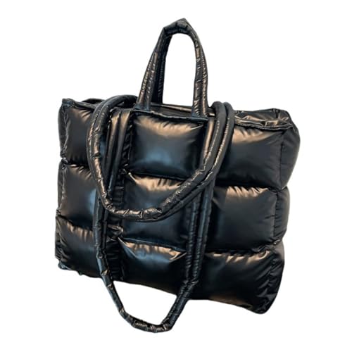 UERSJWYSO Trendige Puffer-Tragetasche für Damen Gesteppte mit Baumwolle Gepolsterte Handtaschen Weiche Schultertaschen für Die Tägliche Arbeit und Reisen,Schwarz von UERSJWYSO