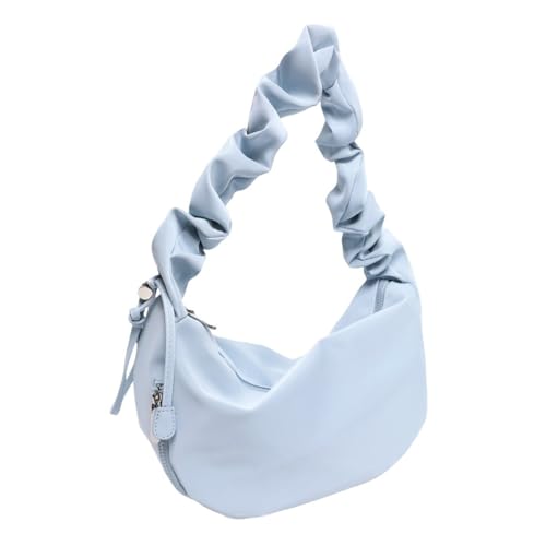 UERSJWYSO Trendy Damen-Umhängetasche mit Plissiertem Riemen Wasserdicht Weich Einfarbig Y2k Hobo-Umhängetasche,Blau von UERSJWYSO