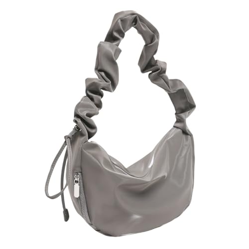 UERSJWYSO Trendy Damen-Umhängetasche mit Plissiertem Riemen Wasserdicht Weich Einfarbig Y2k Hobo-Umhängetasche,Grau von UERSJWYSO