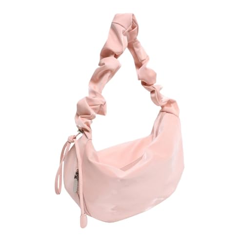 UERSJWYSO Trendy Damen-Umhängetasche mit Plissiertem Riemen Wasserdicht Weich Einfarbig Y2k Hobo-Umhängetasche,Rosa von UERSJWYSO