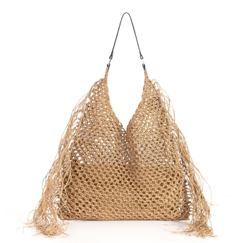 UERSJWYSO Umhängetasche Für Frauen Quaste Gewebte Tasche Gestrickte Handtaschen Niedliche Sommer Strand Western Hobo Häkeln Einkaufstaschen,Khaki von UERSJWYSO