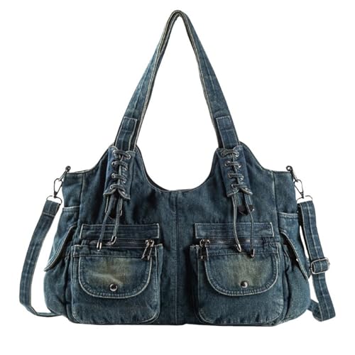 UERSJWYSO Vintage-Denim-Tragetaschen für Damen Große Kapazität Schultertasche mit Griff Oben Lässige Handtaschen,Blue 1 von UERSJWYSO