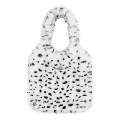 UERSJWYSO Weiche Umhängetasche aus Kunstfell für Damen Trendiger Tierdruck Y2K Flauschige Tragetasche Großes Fassungsvermögen Geparden-Handtasche,Weiß von UERSJWYSO