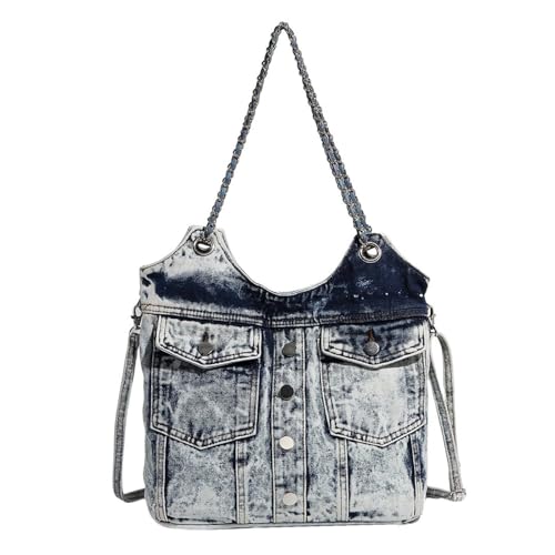 UERSJWYSO Y2K Denim-Umhängetaschen für Damen Kettenriemen Lustige Jeans-Geldbörsen Arbeitshandtaschen Trendige Unterarmtaschen,Blau von UERSJWYSO