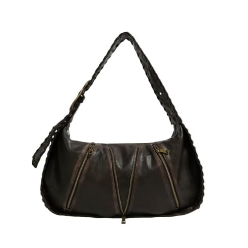 UERSJWYSO Y2K-Umhängetasche aus PU-Leder für Damen Trendige Gewebte Tragetasche mit Reißverschluss Großes Fassungsvermögen Halbmond-Schultertasche,Kaffee von UERSJWYSO