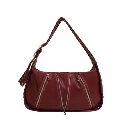 UERSJWYSO Y2K-Umhängetasche aus PU-Leder für Damen Trendige Gewebte Tragetasche mit Reißverschluss Großes Fassungsvermögen Halbmond-Schultertasche,Rot von UERSJWYSO