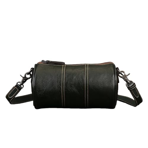 UERSJWYSO Zylinderförmige Umhängetasche aus echtem Rindsleder im Vintage-Stil für Damen mit Reißverschluss Fass-Geldbörse Umhängetasche mit Verstellbarem Riemen,Grün von UERSJWYSO