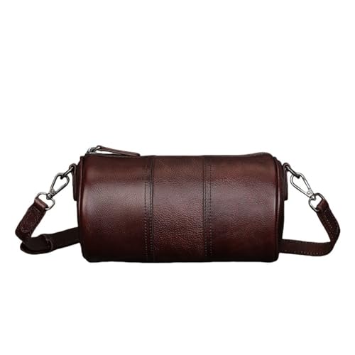 UERSJWYSO Zylinderförmige Umhängetasche aus echtem Rindsleder im Vintage-Stil für Damen mit Reißverschluss Fass-Geldbörse Umhängetasche mit Verstellbarem Riemen,Kaffee von UERSJWYSO