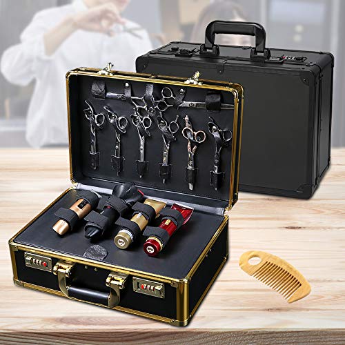 Professioneller Friseurkoffer, Portable Travel Stylist Tool Box Barber Tool Organizer für Clippers Trimmers Scheren Scheren Kämme Klingen Styling Tools Display Storage (15 Zoll, Gold) von UESUENYENS