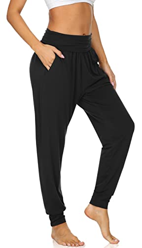 UEU Gemütliche Yoga-Jogginghose für Damen, lockere Workout-Sweathose, bequeme Loungehose mit Taschen, 1-Schwarz, M von UEU