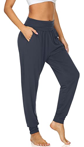 UEU Gemütliche Yoga-Jogginghose für Damen, lockere Workout-Sweathose, bequeme Loungehose mit Taschen, dunkelgrau, M von UEU