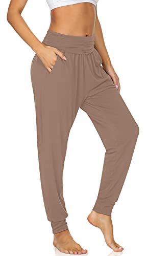 UEU Gemütliche Yoga-Jogginghose für Damen, lockere Workout-Sweathose, bequeme Loungehose mit Taschen, helles kaffebraun, Groß von UEU