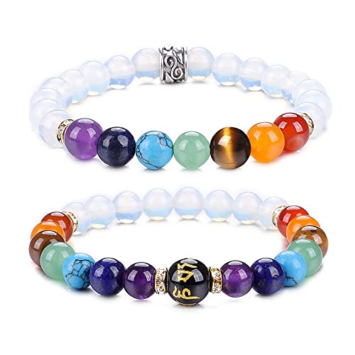 UEUC Chakra-Armbänder für Frauen, Yoga 7 Chakra-Kristalle, Edelstein-Armband, 8 mm Kristall-Meditations-Energieausgleichsarmbänder(#19) von UEUC