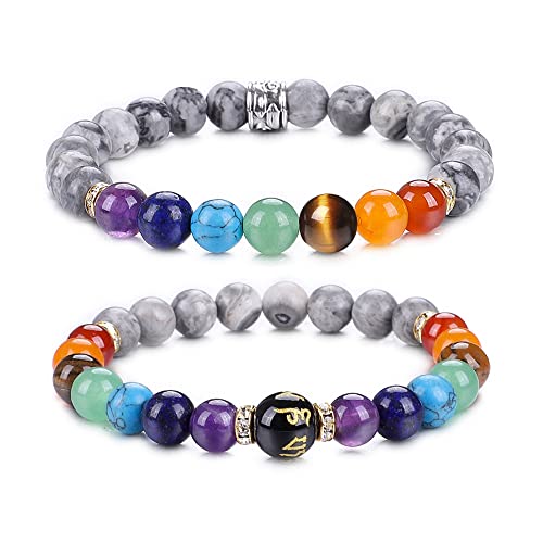 UEUC Chakra-Armbänder für Frauen, Yoga 7 Chakra-Kristalle, Edelstein-Armband, 8 mm Kristall-Meditations-Energieausgleichsarmbänder(#35) von UEUC