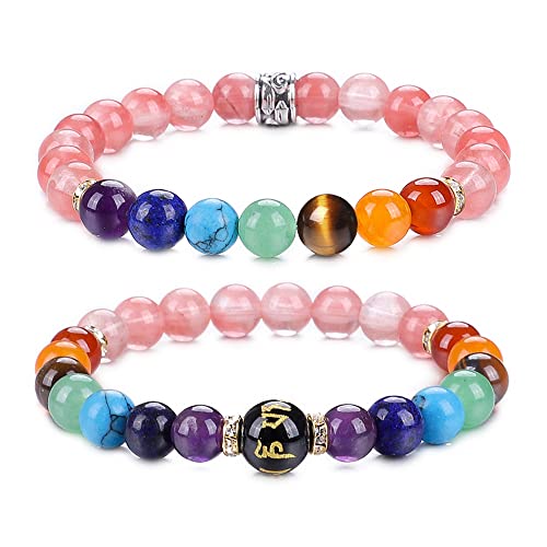 UEUC Chakra-Armbänder für Frauen, Yoga 7 Chakra-Kristalle, Edelstein-Armband, 8 mm Kristall-Meditations-Energieausgleichsarmbänder(#37) von UEUC