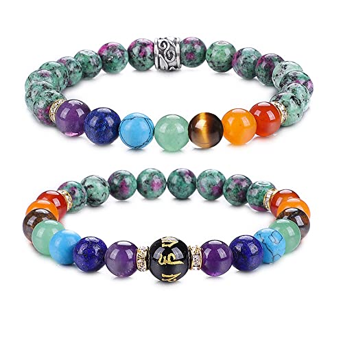 UEUC Chakra-Armbänder für Frauen, Yoga 7 Chakra-Kristalle, Edelstein-Armband, 8 mm Kristall-Meditations-Energieausgleichsarmbänder(#44) von UEUC