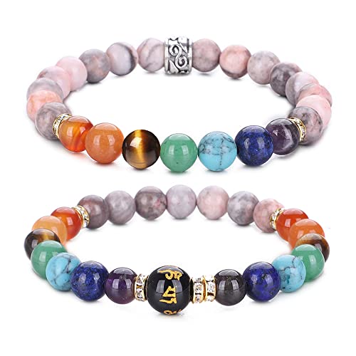UEUC Chakra-Armbänder für Frauen, Yoga 7 Chakra-Kristalle, Edelstein-Armband, 8 mm Kristall-Meditations-Energieausgleichsarmbänder(#80) von UEUC