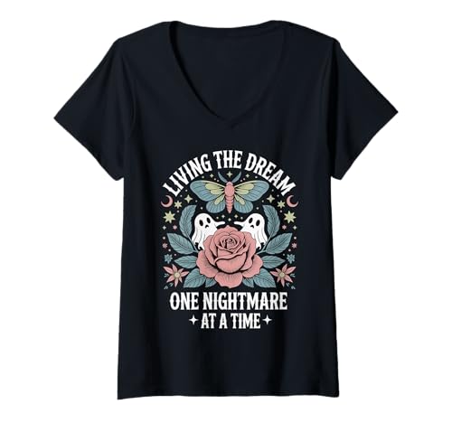 Damen Living The Dream One Nightmare at A Time Lustiges Meme T-Shirt mit V-Ausschnitt Damen Living The Dream One Nightmare at A Time Lustiges Meme T-Shirt mit V-Ausschnitt von Überarbeitet Erwachsenwerden Sarkastisch