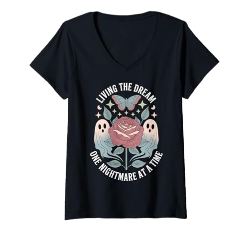 Damen Living The Dream One Nightmare at A Time Lustiges Meme T-Shirt mit V-Ausschnitt Damen Living The Dream One Nightmare at A Time Lustiges Meme T-Shirt mit V-Ausschnitt von Überarbeitet Erwachsenwerden Sarkastisch