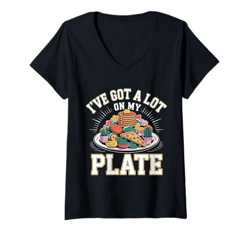 Damen I've Got A Lot On My Plate - T-Shirt mit V-Ausschnitt Damen I've Got A Lot On My Plate - T-Shirt mit V-Ausschnitt von Überarbeitete Witzeproduktivität