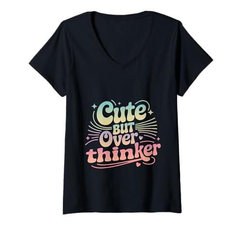 Damen Cute But Overthinker Introvert Overthinking Personality ---- T-Shirt mit V-Ausschnitt von Überdenken des Geistesbewusstseins Humor