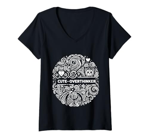 Damen Cute But Overthinker ||- T-Shirt mit V-Ausschnitt Damen Cute But Overthinker ||- T-Shirt mit V-Ausschnitt von Überdenken des Geistesbewusstseins Humor