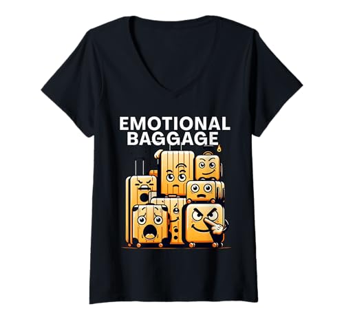 Damen Emotionales Gepäck lustiges psychologisches psychisches T-Shirt mit V-Ausschnitt von Überempfindliche Person, aber lustig