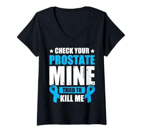 Damen Check Your Prostate Mine Tried To Kill Me T-Shirt mit V-Ausschnitt Damen Check Your Prostate Mine Tried To Kill Me T-Shirt mit V-Ausschnitt von Überlebender Von Prostatakrebs Prostata check