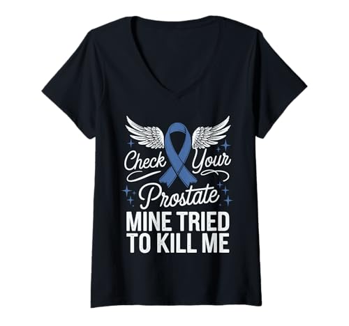 Damen Check Your Prostate Mine Tried To Kill Me T-Shirt mit V-Ausschnitt Damen Check Your Prostate Mine Tried To Kill Me T-Shirt mit V-Ausschnitt von Überlebender Von Prostatakrebs Prostata check