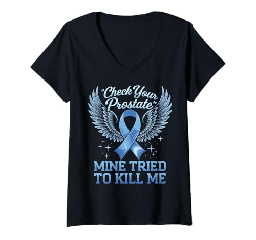 Damen Check Your Prostate Mine Tried To Kill Me T-Shirt mit V-Ausschnitt Damen Check Your Prostate Mine Tried To Kill Me T-Shirt mit V-Ausschnitt von Überlebender Von Prostatakrebs Prostata check