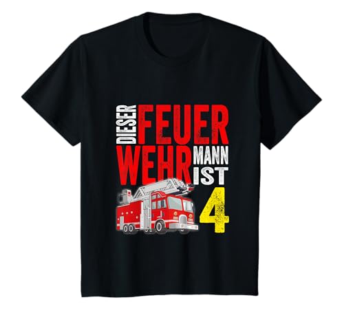 Kinder Kinder Feuerwehr Auto 4. Geburtstag Junge Mädchen 4 Jahre T-Shirt von Überraschung für deinen 4 jährigen Feuerwehrmann