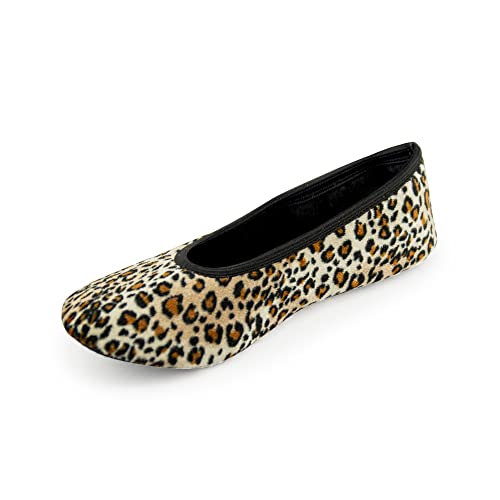 Ümit Babet Damen Ballerina Style Flat Hausschuhe ohne Schleife mit Reisebeutel (Leopardenmuster 40) von Ümit Babet