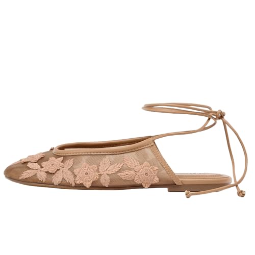 UFEDO Ballerinas aus Netzstoff für Damen, Schnürschuhe, Slingback, bestickt, Blumenmuster, Mary Jane, 11 Aprikose, 37.5 EU UFEDO Ballerinas aus Netzstoff für Damen, Schnürschuhe, Slingback, bestickt, Blumenmuster, Mary Jane, 11 Aprikose, 37.5 EU von UFEDO