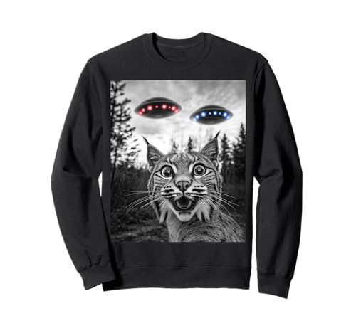 Bobcat Selfie mit Alien UFO Männer Frauen Jungen Mädchen Kinder Sweatshirt von UFO Explorers