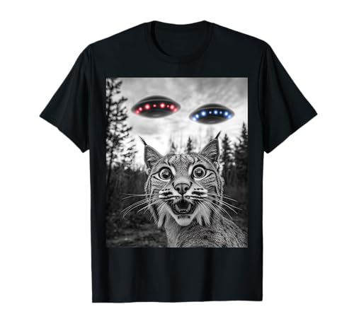Bobcat Selfie mit Alien UFO Männer Frauen Jungen Mädchen Kinder T-Shirt von UFO Explorers