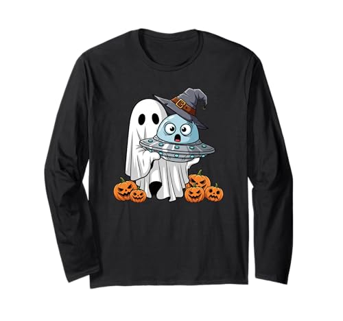 Lustiger Geist UFO Alien Kürbis Halloween Kinder Herren Damen Langarmshirt von UFO Lovers Cute Halloween Outfits for Boy Girl
