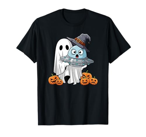 Lustiger Geist UFO Alien Kürbis Halloween Kinder Herren Damen T-Shirt von UFO Lovers Cute Halloween Outfits for Boy Girl