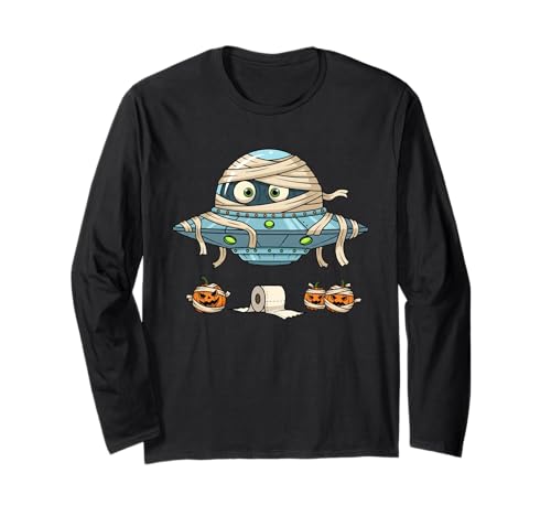 Lustiger UFO Alien Mummy Kürbis Halloween Kinder Herren Damen Langarmshirt von UFO Lovers Cute Halloween Outfits for Boy Girl