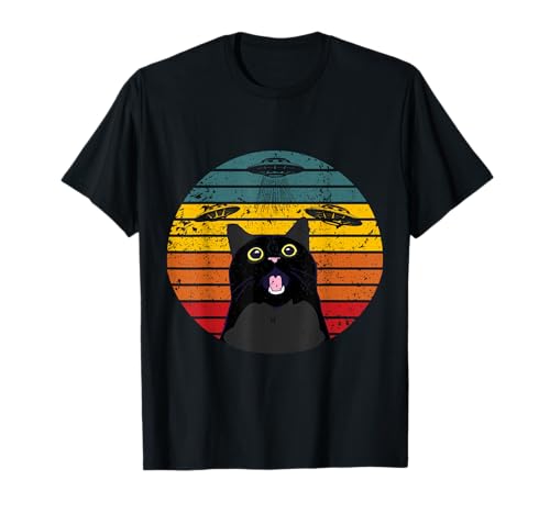 Lustiges Galaxie-Katzenshirt für Frauen UFO Raumschiff seltsame Katze T-Shirt von UFO & Alien Believers, Funny Weird Cat Lovers Tee