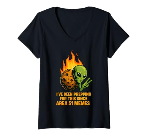 Damen UFO Alien auf der Asteroideninvasion - für Area 51-Meme-Liebhaber T-Shirt mit V-Ausschnitt von UFO & Alien Hunters Funny Saying T-Shirts & Gifts