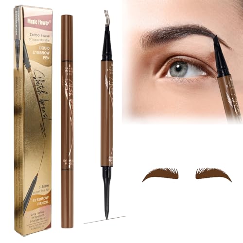 Augenbrauenstift Wasserfest Augenbrauen Tattoo Stift 3D Microblading Pen Augenbrauenstift Härchenzeichnung 2 in 1 Magic Natural Eyebrow Pencil mit 4 Spitzen Gabelspitze (Braun) von UGBO