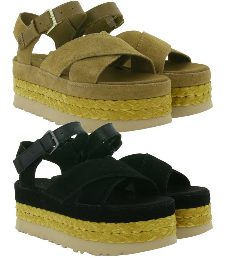 UGG Australia Aubrey Ankle Strap Damen Echtleder-Sandalette Plateau Sommer-Schuhe mit EVA-Sohle W/1167471 in Braun oder Schwarz von UGG Australia