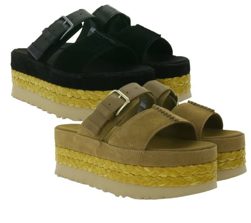 UGG Australia Aubrey Slide Damen Echtleder-Schlappen Plateau Pantoletten Sommer-Schuhe mit EVA-Sohle W/1167451 Schwarz oder Braun von UGG Australia