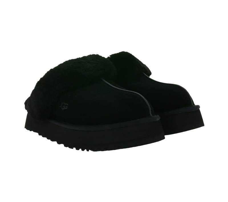 UGG Australia Disquette Damen nachhaltige Echtleder-Schuhe mit Retro-Plateausohle gefütterte Hausschuhe mit Schaffellfutter Schlupf-Schuhe 1122550 Schwarz von UGG Australia