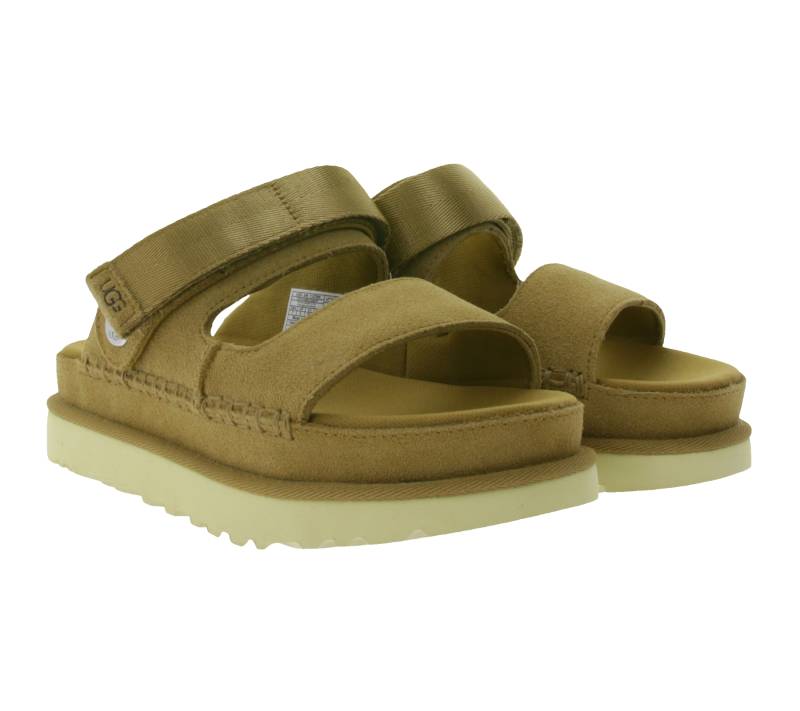 UGG Australia Goldenstar Slide Damen nachhaltige Echtleder-Schuhe mit EVA-Sohle Plateau-Sandale Sandalette mit Klettverschluss 1167399 Braun von UGG Australia